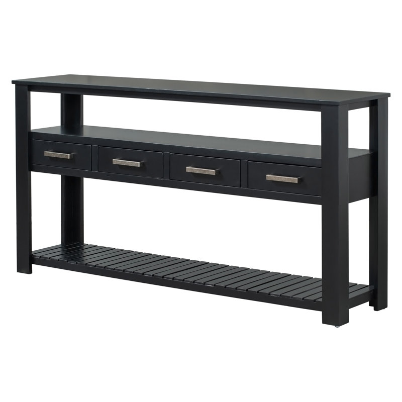 U_STYLE Grande table d'entrée à 4 tiroirs 61,5 po, Black