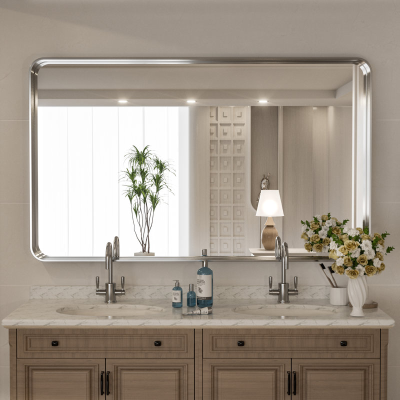 Miroir d'appoint Tyro, 48 po x 30 po, Rectangulaire, Nickel