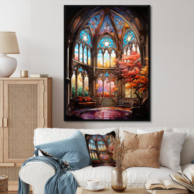 «Church Stain Glass Windows II - Church», reproduction d'art sur toile encadrée
