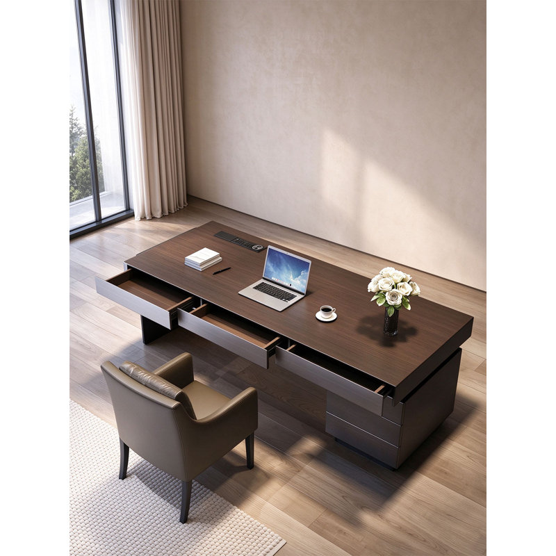 Solid Wood Writing Desk with Built-In Electrical Outlet