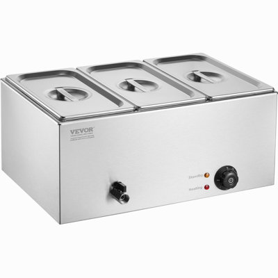 3-Pan Commercial Food Warmer, 17.4QT Electric Steam Table, 1200W Professional Countertop Stainless Steel Buffet Bain Marie With 86-185°F Temp Control For Catering And Restaurants, Silver