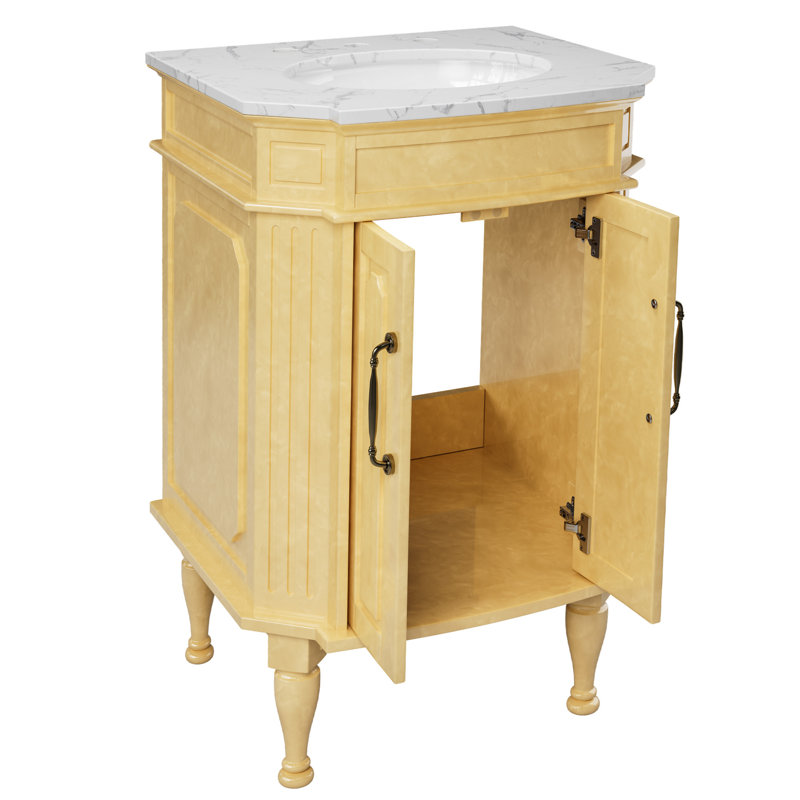 24" Bathroom Vanity with Faux Marble Top and Ceramic Sink, Ivory