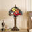 Tiffany-Style Stained Glass Table Lamp, Antique Floral Design Bedside Lamp With Yellow And Red Leaf Patterns With Warm Bulb