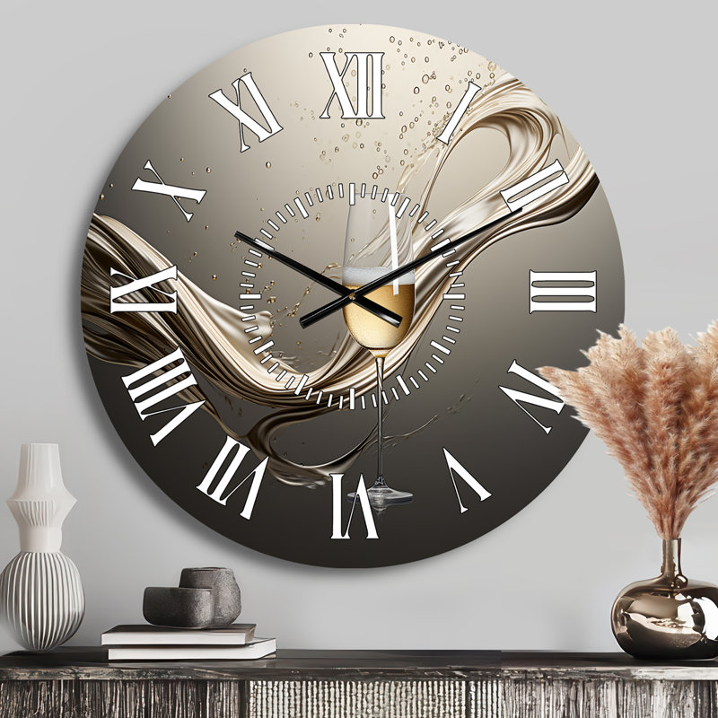 Champagne Glass River Simplicity - Champagne White Face Wall Clock, Medium