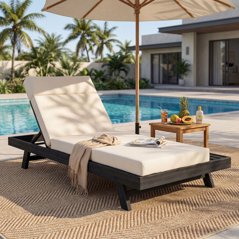 Chaise longue avec repose-tête, Crème, Noir