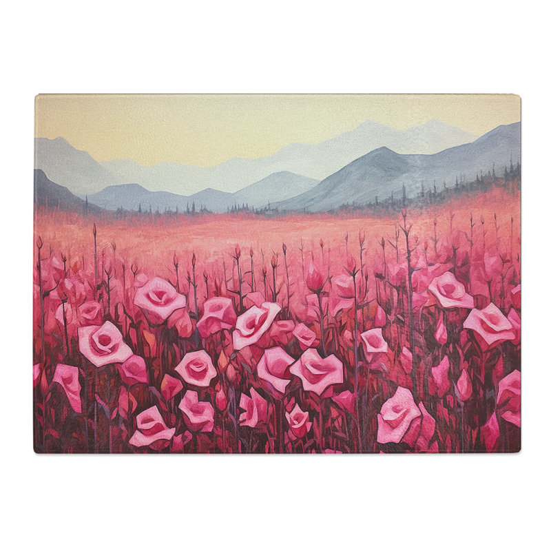 Rose Colour Field  Glass Chopping Board