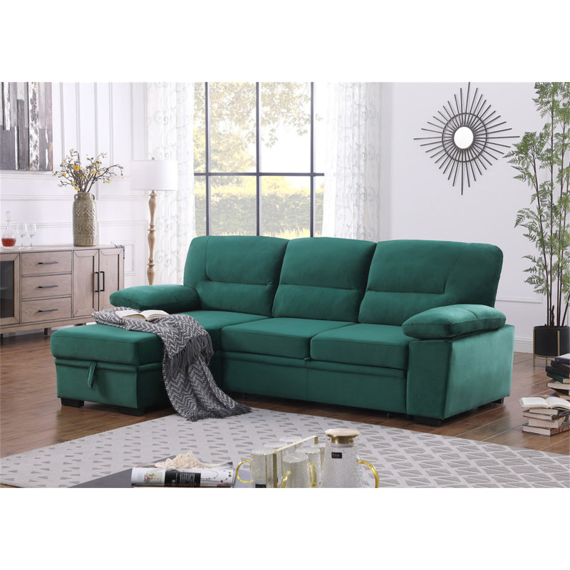 Canapé-lit modulaire réversible en tissu de velours vert l 97,5 po Kipriano, Velours vert