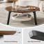 Table basse ronde de 35,43 po avec tablette de rangement, plateau en grain de bois de noyer avec incrustation de pierre frittée blanche et pieds en bois massif noir, table de centre minimaliste moderne-138403601
