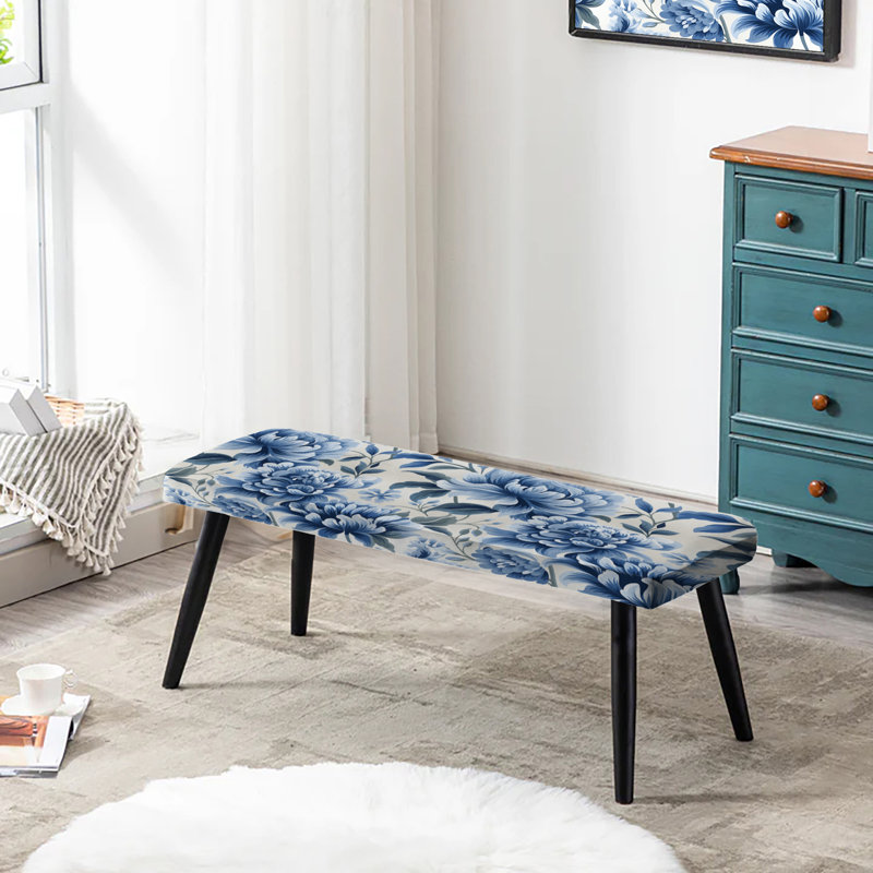 Blanc et bleu damassé Breeze - banc rembourré damassé noir
