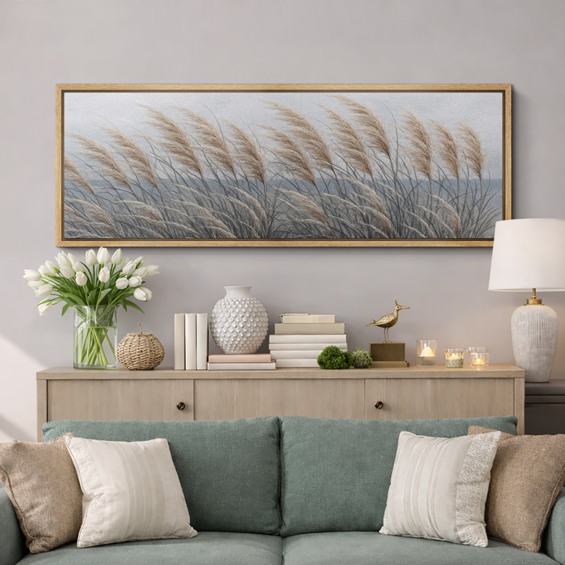 Bord de mer, avoine, herbe, plage neutre, paysage, très grandes photos, impression sur toile encadrée, Naturel