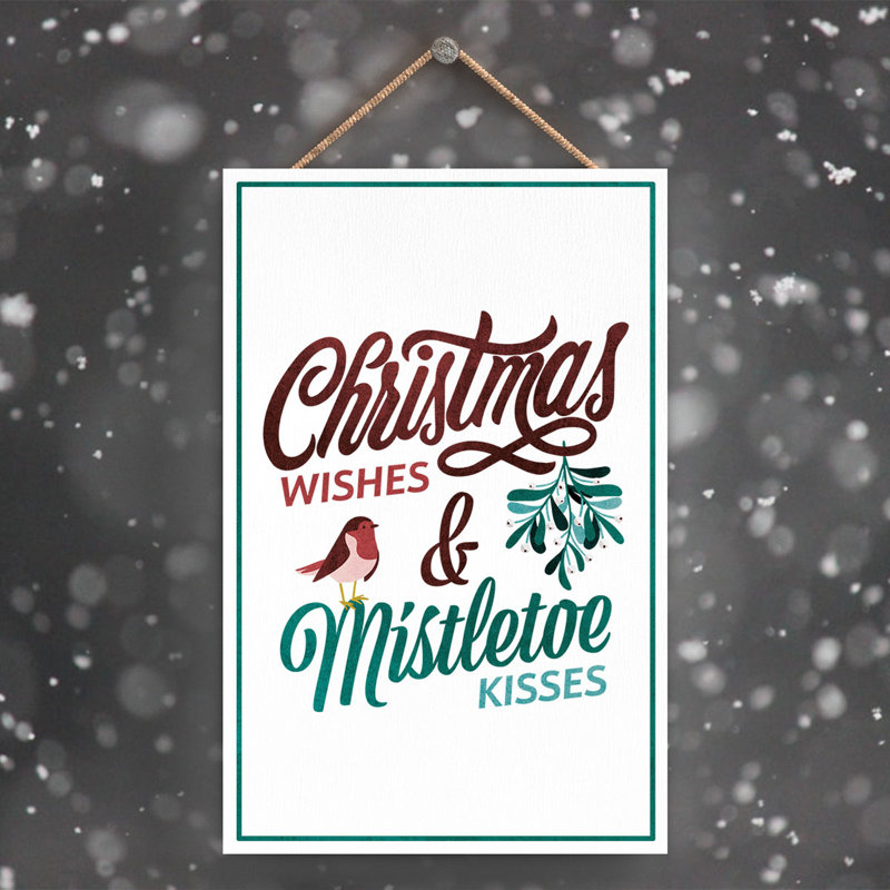 Wishes Kisses Wooden Hanging Plaque, 18.5cm H x 12cm W x 0.9cm D