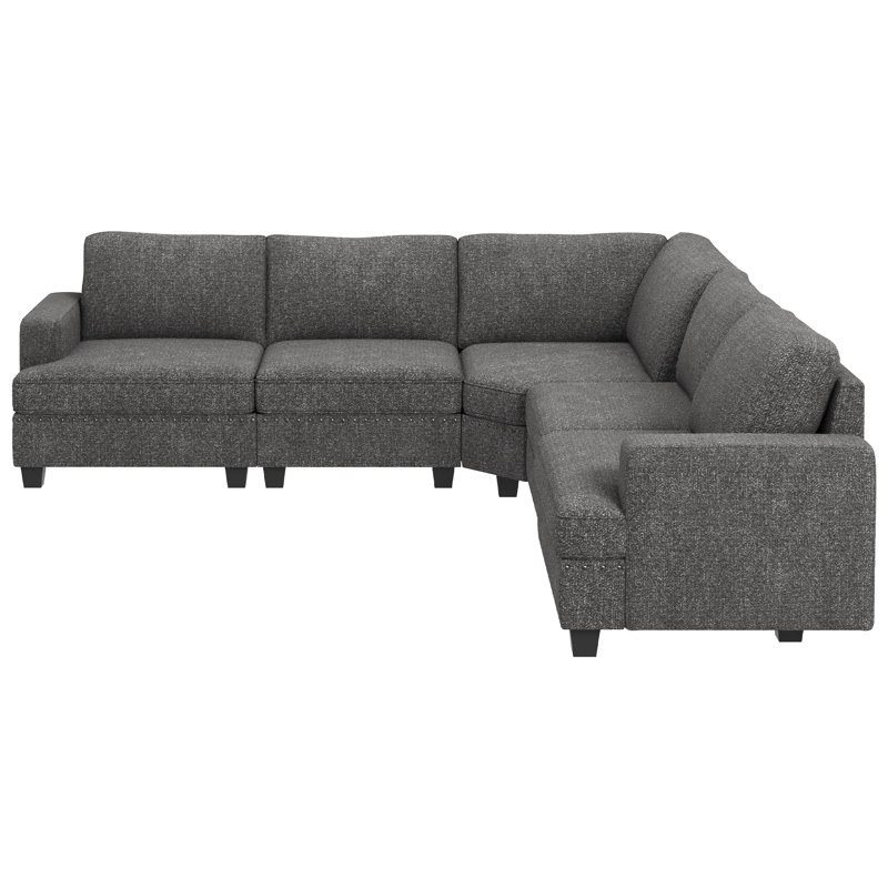 Canapé modulaire de coin modulaire en forme de L Anureet, Polyester gris clair, Oui
