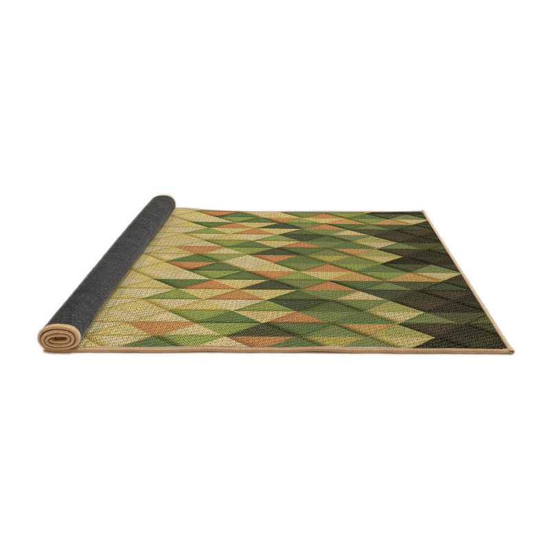 Tapis géométrique vert / brun, Rond 5 pi