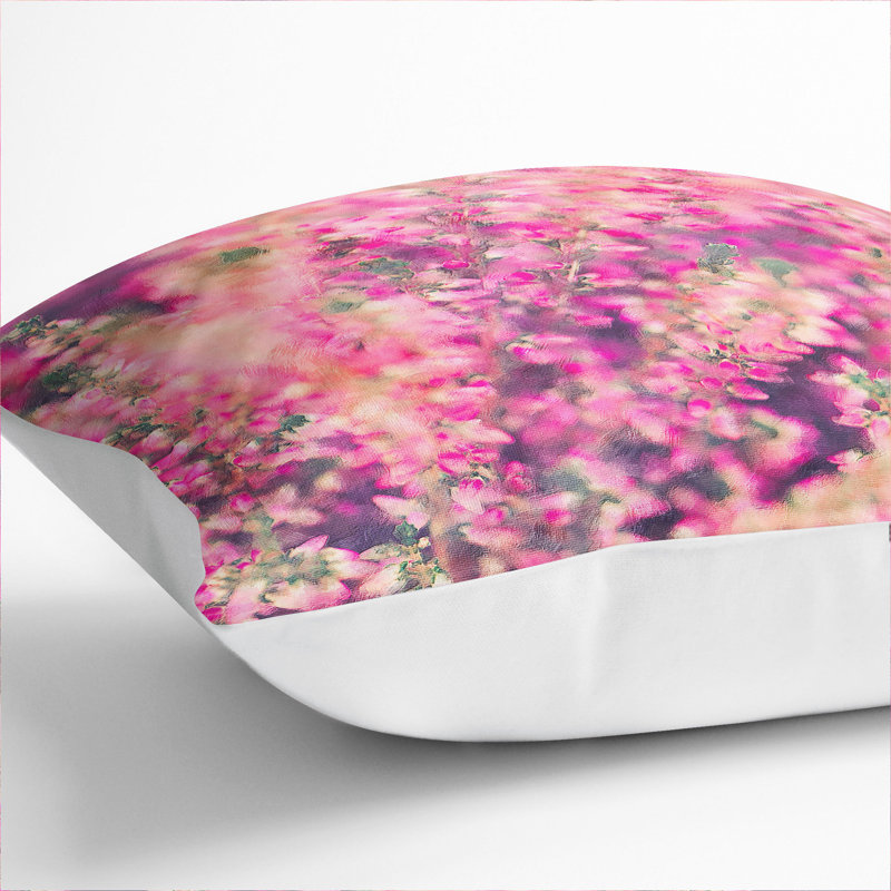 Pink Heather Painting Square Throw Cushion, 55cm H x 55cm W x 20cm D, White