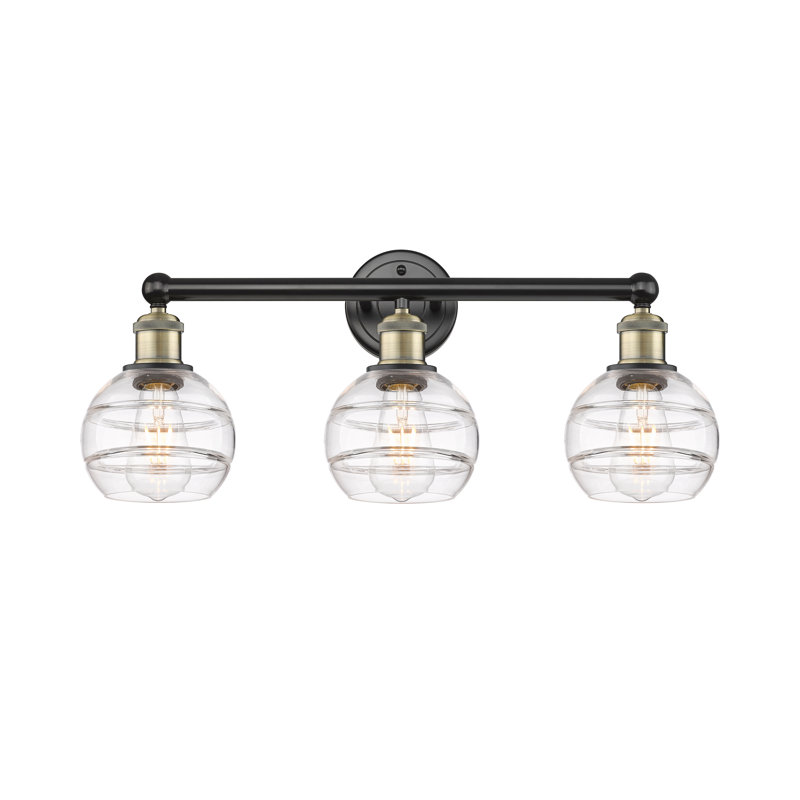 Éclairage pour meuble-lavabo 3 lumières Natick, Transparent, Laiton antique noir