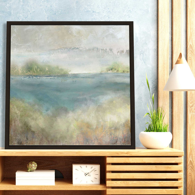«Sage Expanse» par Carol Robinson - Peinture, L 27,5 po x H 27,5 po, Encadrement brun