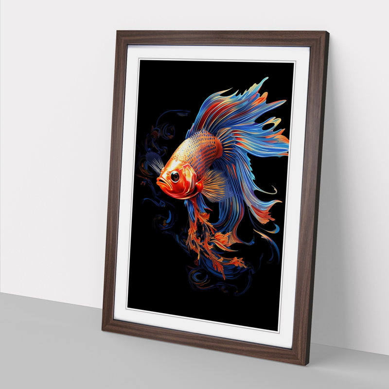 Fish Digital No.2 - Framed Print, Walnut, 34cm H x 25cm W x 2cm D