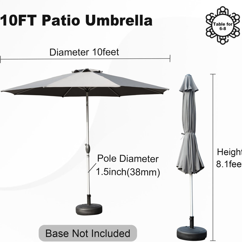 10Ft Patio Umbrella With High Fabric And Wind Ventilation Deck Water- Material Stable Base