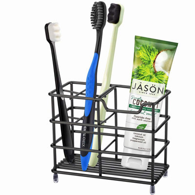 Stainless Steel Black Toothbrush & Toothpaste Holder - Compact Bathroom Organizer