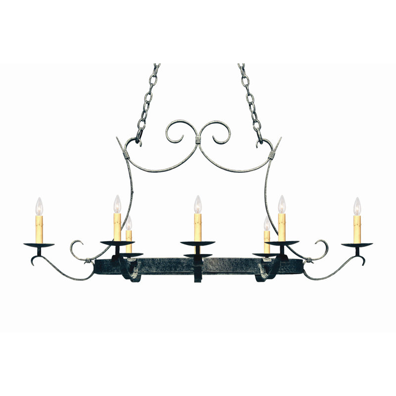 Handforged Oval 8 - Light Chandelier, Autumn Leaf, Black Faille