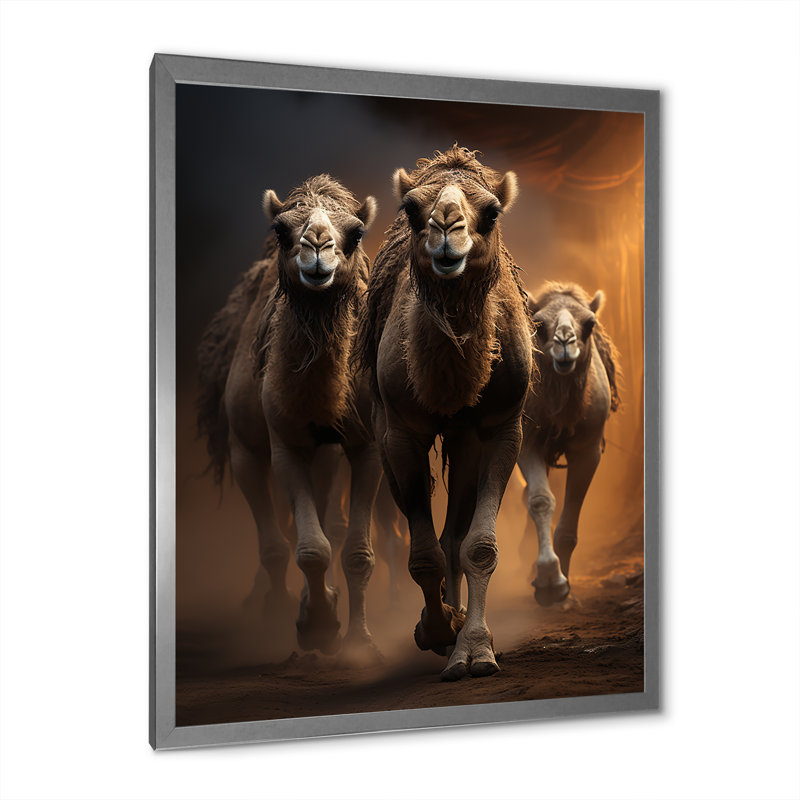 Keerthana Camels Desert Symphony - impression, H 40 po x l 30 po x P 1,5 po, Cadre simple argenté