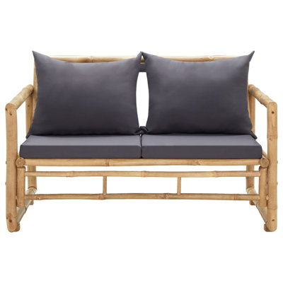 Powellville Patio Loveseat 2 Seater Sofa with Cushions for Balcony Backyard Bamboo by Bay Isle Home