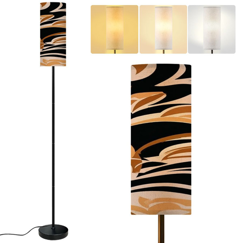  68.5" Standing Floor Lamp Colorful abstract wave beige Dimmable Metal Pole Lamp with Linen Lampshade LED Bulb Included