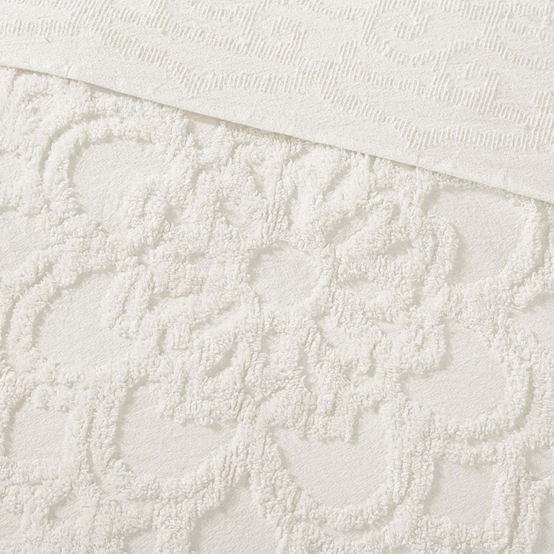 Tufted Cotton Chenille Medallion Fringe Coverlet Mini Set Blush, Off White, King Coverlet/Bedspread + 2 Standard Pillow Shams