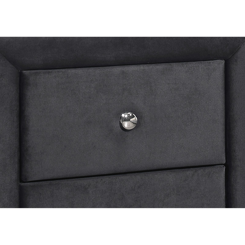 Transitional Nightstand In Grey Velvet With Spacious Storage Upholstered Fashionable