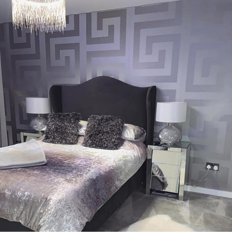 Versace Greek Key Silver Gray Vinyl Wallpaper, Silver/Gray, 33' L x 27" W