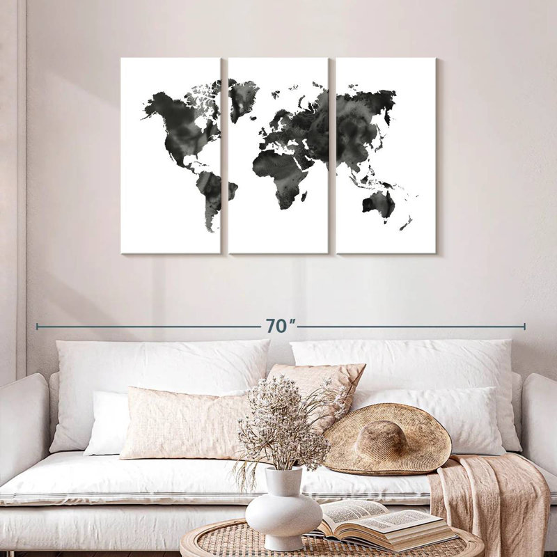 Aliaz Watercolor World Map Black, 28" H x 45" W