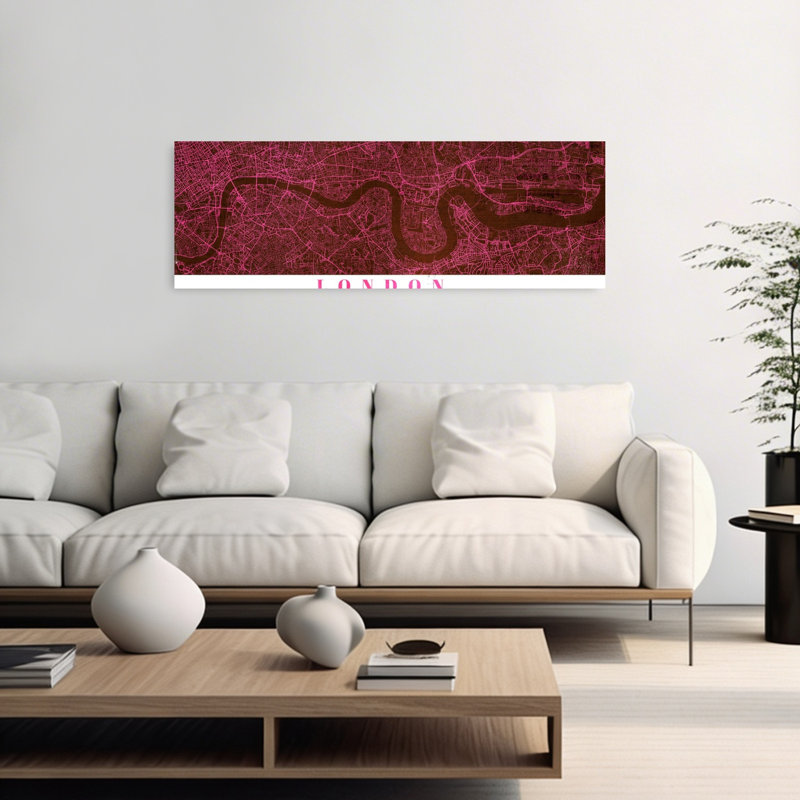«Magenta London City Map», art mural moderne abstrait, H 48 po x l 16 po