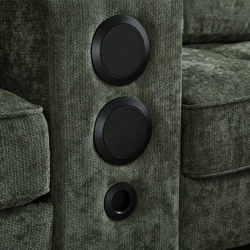 126 po Canapé modulaire multifonctionnel de 126 po avec haut-parleurs Bluetooth et éclairage à DEL RVB, Chenille verte