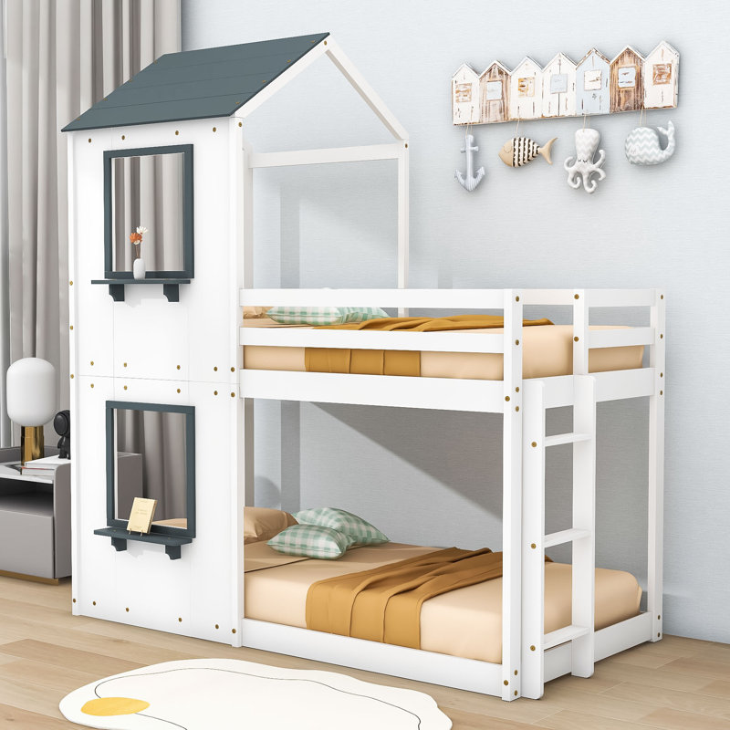 Kids Twin Over Twin Bunk Bed, White