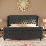 Chenille / Velvet Upholstered Upholstered Sleigh Bed