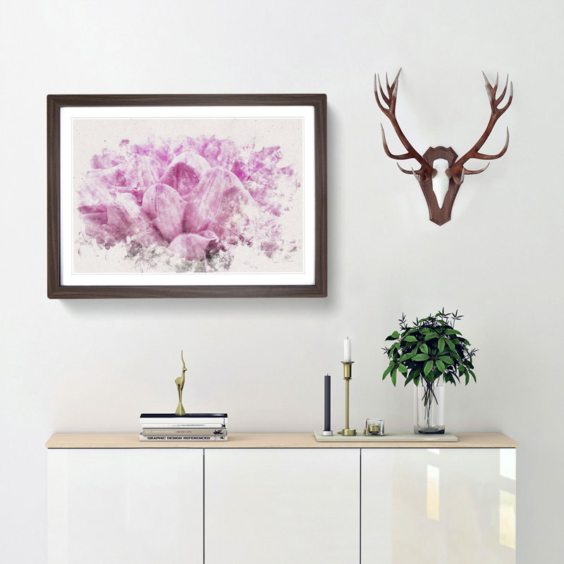 Pink Petals of a Chrysanthemum - Picture Frame Graphic Art Print, 33cm H x 45cm W x 2cm D, Walnut Framed