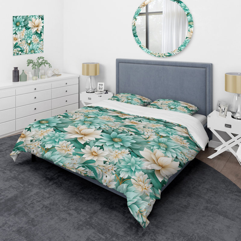 Ensemble de housse de couette Bohemian Dream Emerald Dahlia, Housse de couette pour très grand lit et 2 très
