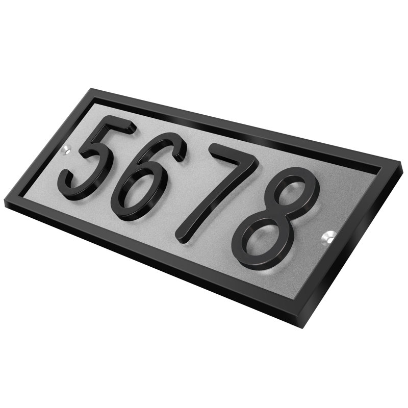 Plaque d'adresse horizontale encadrée en aluminium Royal Shade, Noir, Argent argent, Oui