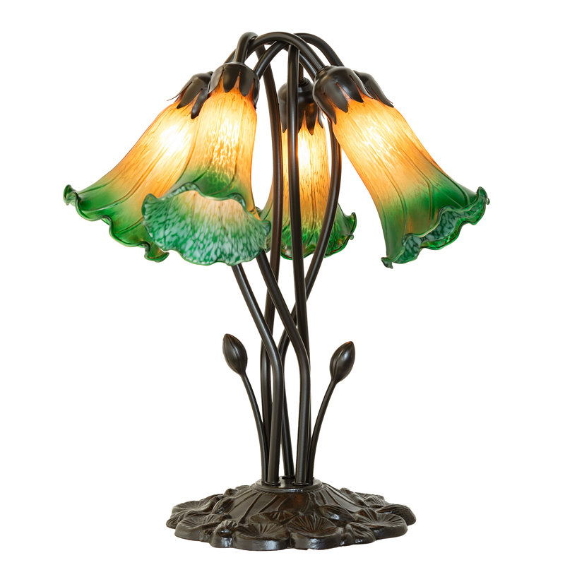 Tiffany Table Lamp, In-Line, Green/Amber