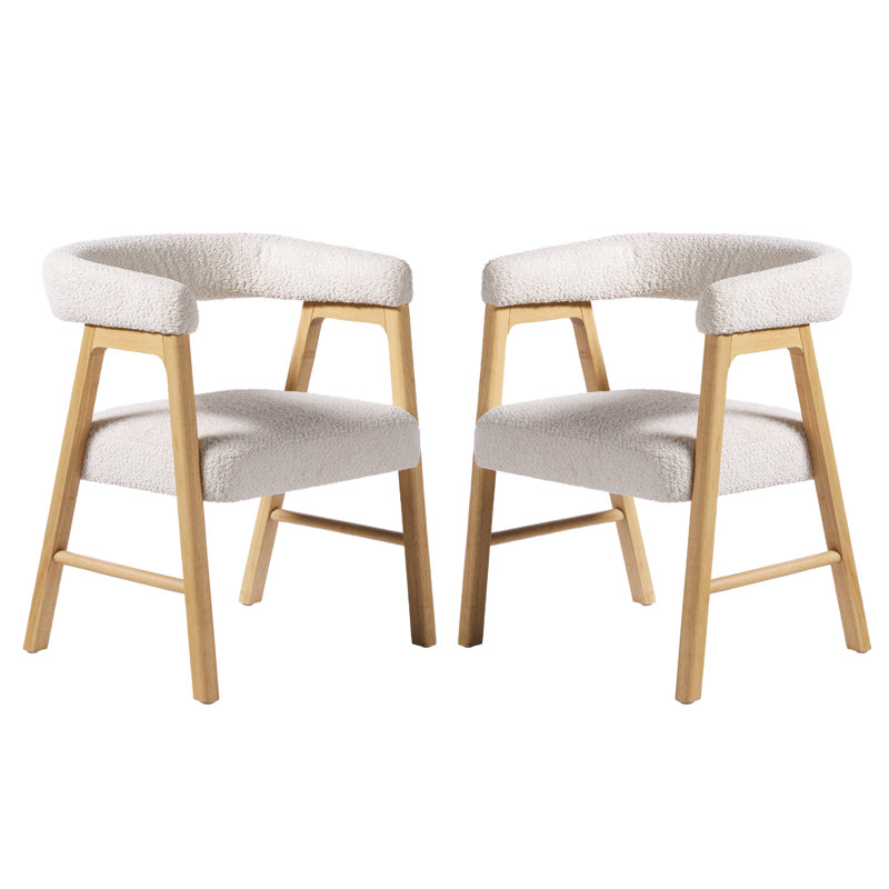 Lorrenda Modern Curved Back Solid Wood Dining Chair with Boucle Upholstery, Ivory