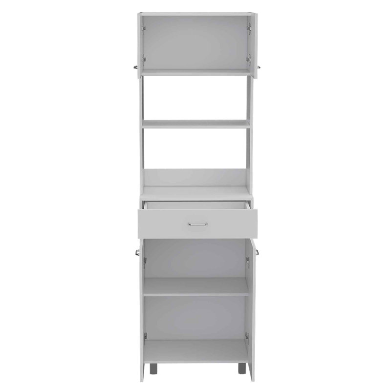 Garde-manger Auburn avec 2 armoires, 2 tablettes ouvertes et tiroir, Blanc