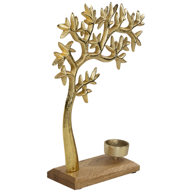 Metal Tree Silhouette Tealight Candle Holder - 12.5" - Gold