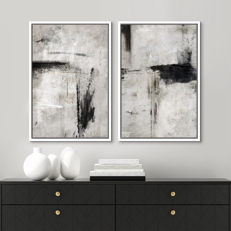 Ensemble de 2 pièces encadrées sur toile Greenish, Blanc, H 36 po x l 24 po x P 1,5 po