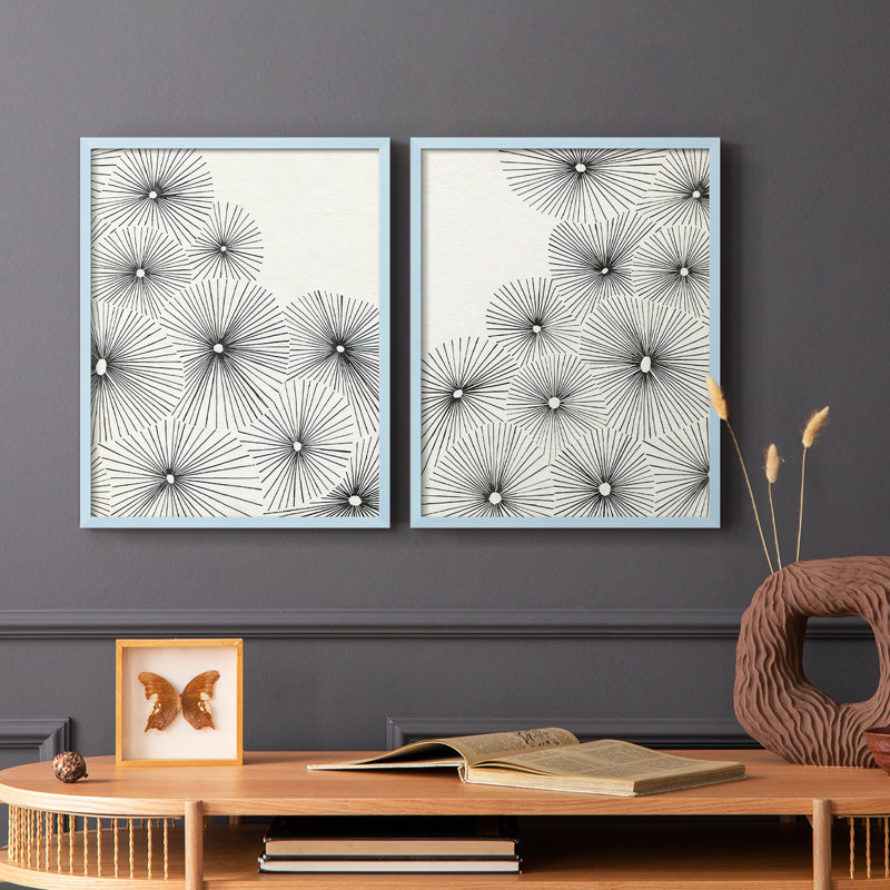 «Umbrella Bursts I», reproduction encadrée de qualité supérieure - prête à être accrochée - aucun clou requis - aucun clou requis