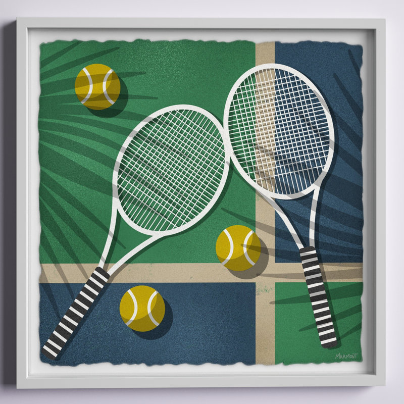 Reproduction encadrée de raquette de tennis Legler, H 32 po x l 32 po x P 1,5 po
