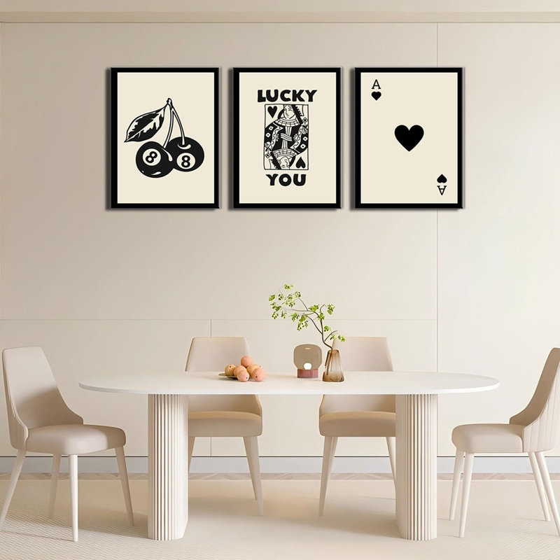 Trendy Retro Poker Wall Art Set of 3 - Lucky You Canvas Print Posters Fun Black Wall Decor for Apartment Dormitory Bathroom Dining Room Bedroom Home Office Bar 16×24 inch Framed