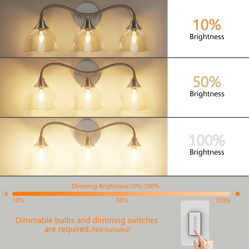 22.5" W 3-Light Dimmable Vanity Light, Polished Nickel