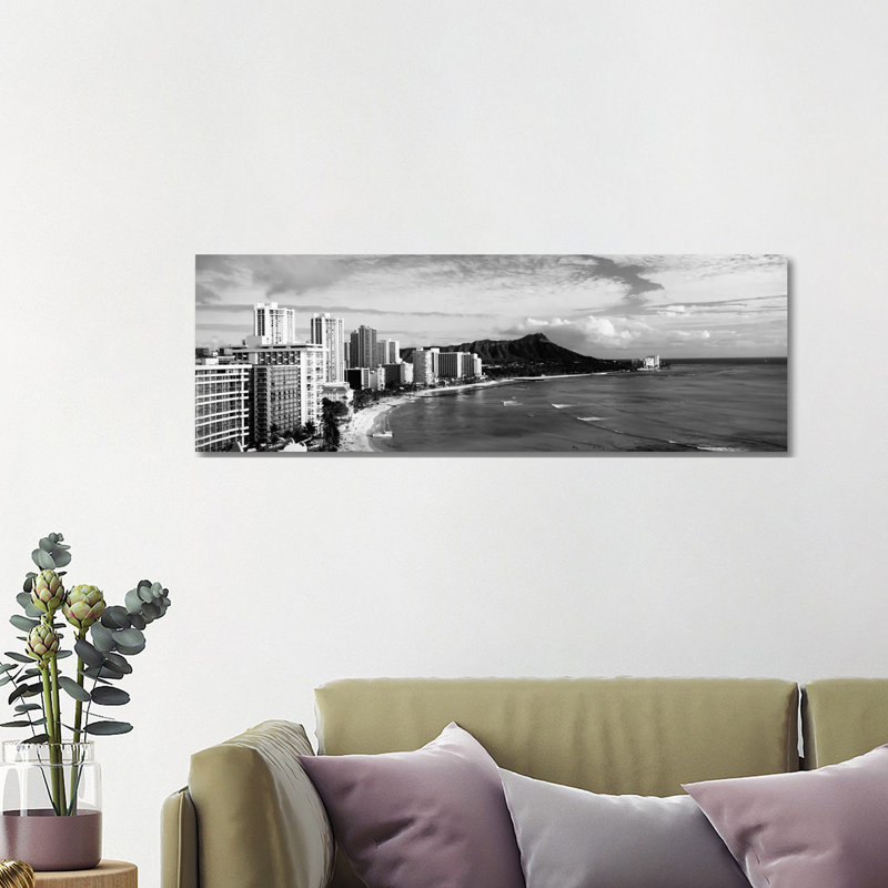 Buildings At The Coastline With A Volcanic Mountain In The Background, Diamond Head, Waikiki, Oahu, Honolulu, Hawaii, USA #2 by Panoramic Images - Wrapped Canvas Panoramic Gallery-Wrapped Canvas Giclée