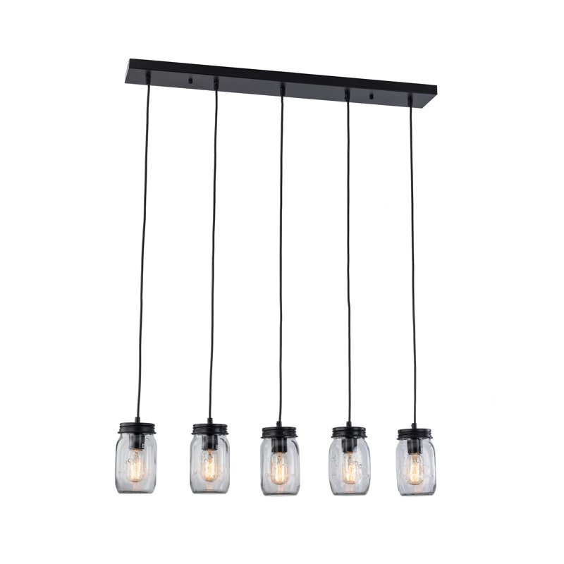 Luminaire suspendu linéaire moderne à 5 lumières avec abat-jour en verre grainé