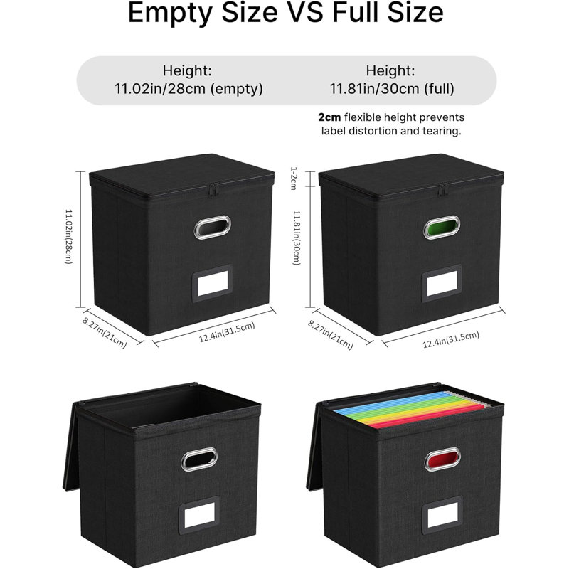 Ensemble de 2 boîtes de rangement pour classeurs avec couvercles, boîte de classement avec poches en filet
